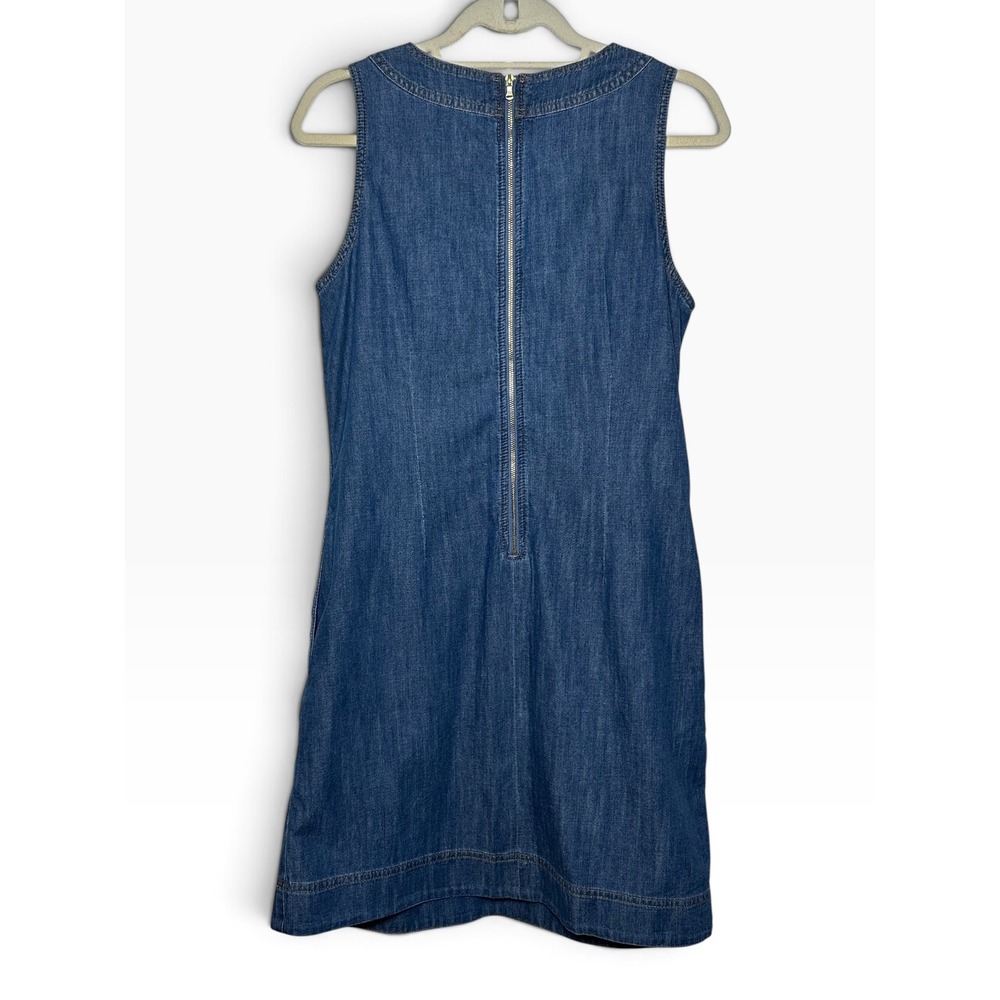 Talbots Denim Lace Up Shift Dress Blue Cotton Sleeveless Size 10P NEW - Picture 2 of 8